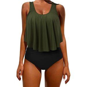 Women's Ruffle Bikini Swimsuit High waisted Bottom Plus Size Swimwear Tankini